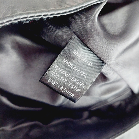 Stella & Jamie Genuine Leather Black Studded Side Zip Fringe Moto Jacket P3275 - Picture 6 of 7